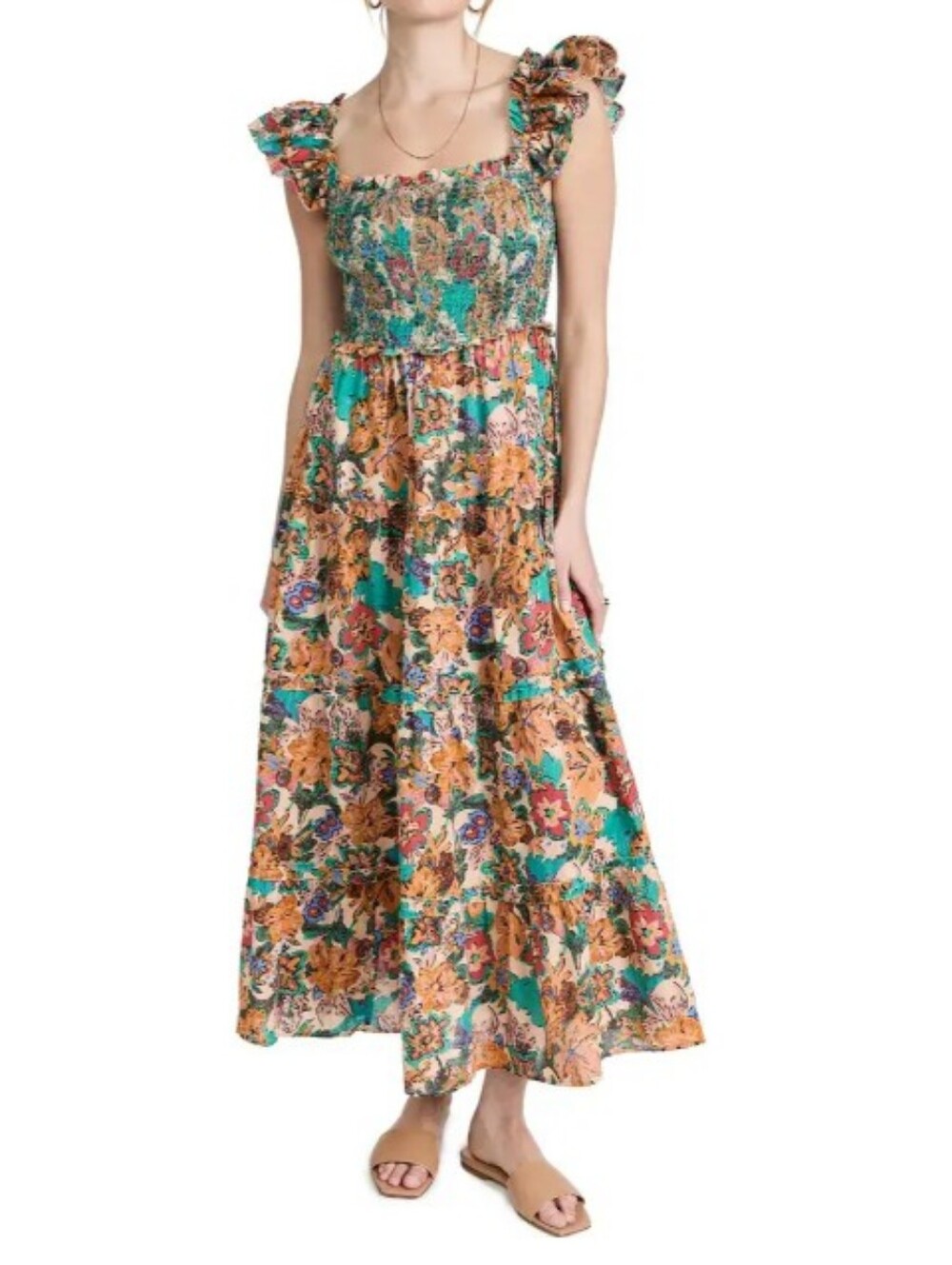 Love the Label Gaya Smocked Floral Tiered Maxi Sun Dress Size Large